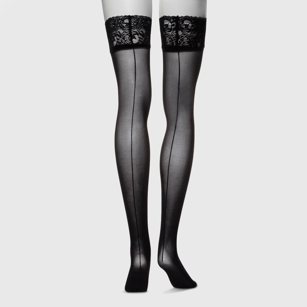 Hanes Premium Women's Back Seam Thigh Highs - Black XL: Elastic Leg Opening, Sheer Knit Stockings, Nylon-Spandex Blend Product Image