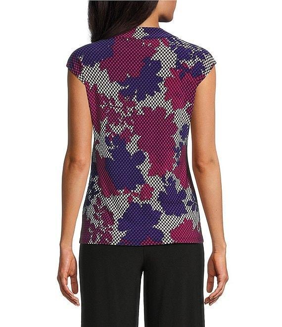 Kasper Printed ITY Cowl Neck Cap Sleeves Blouse Product Image
