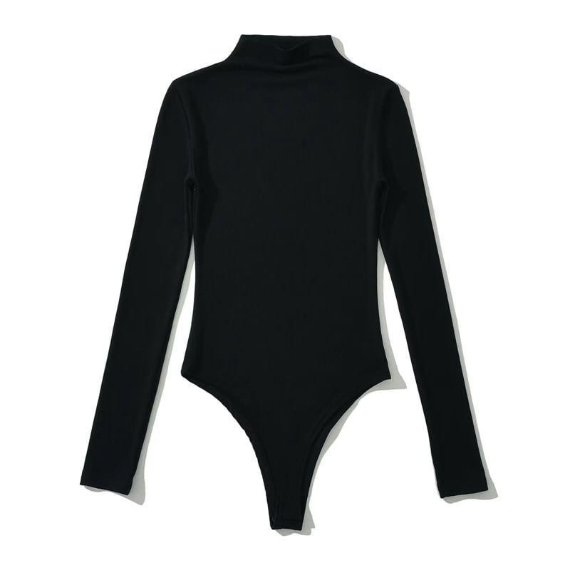 Long Sleeve Mock Neck Plain Bodysuit Top Product Image