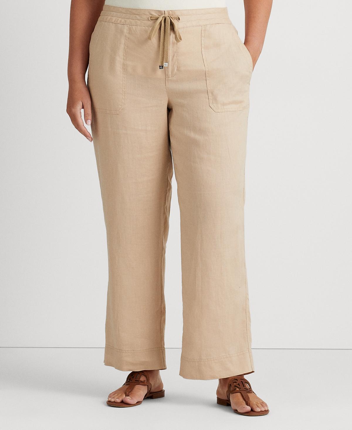 Lauren Ralph Lauren Plus Size Linen Drawcord Pants Women's Casual Pants Product Image