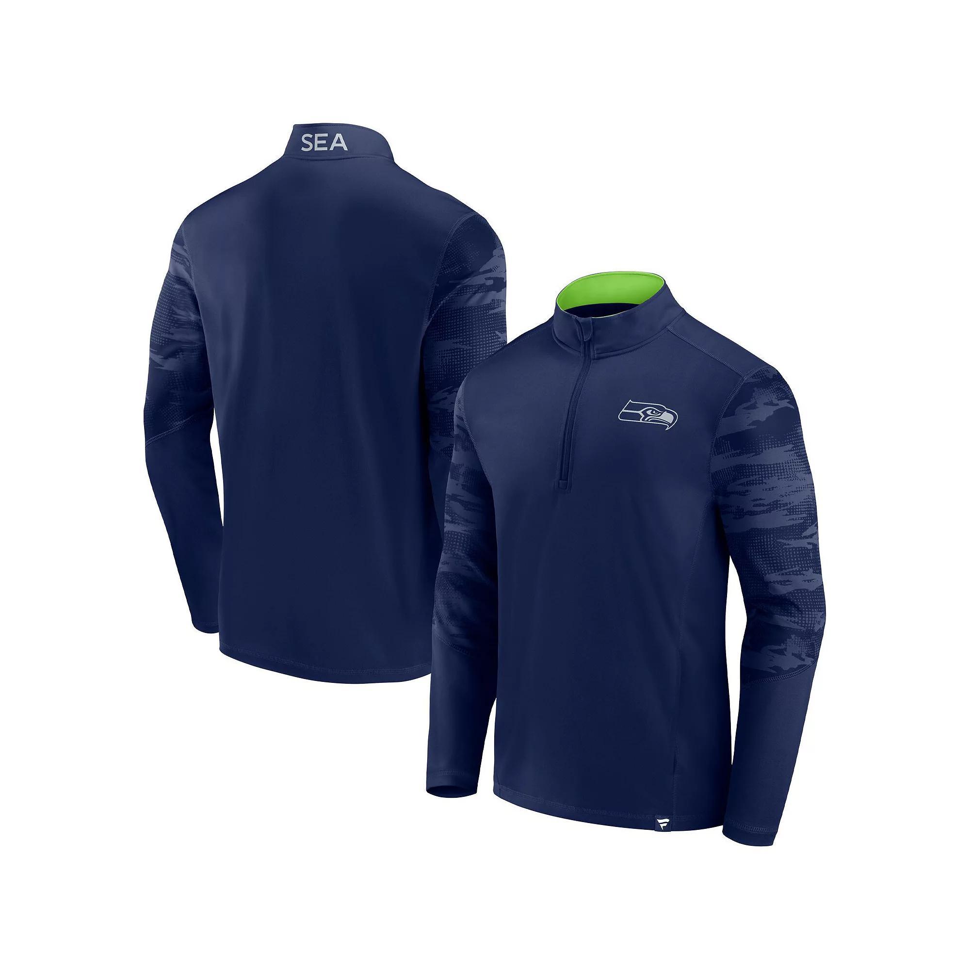 Men's Fanatics Branded College Navy Seattle Seahawks Ringer Quarter-Zip Jacket, Size: 3XL, Blue Product Image