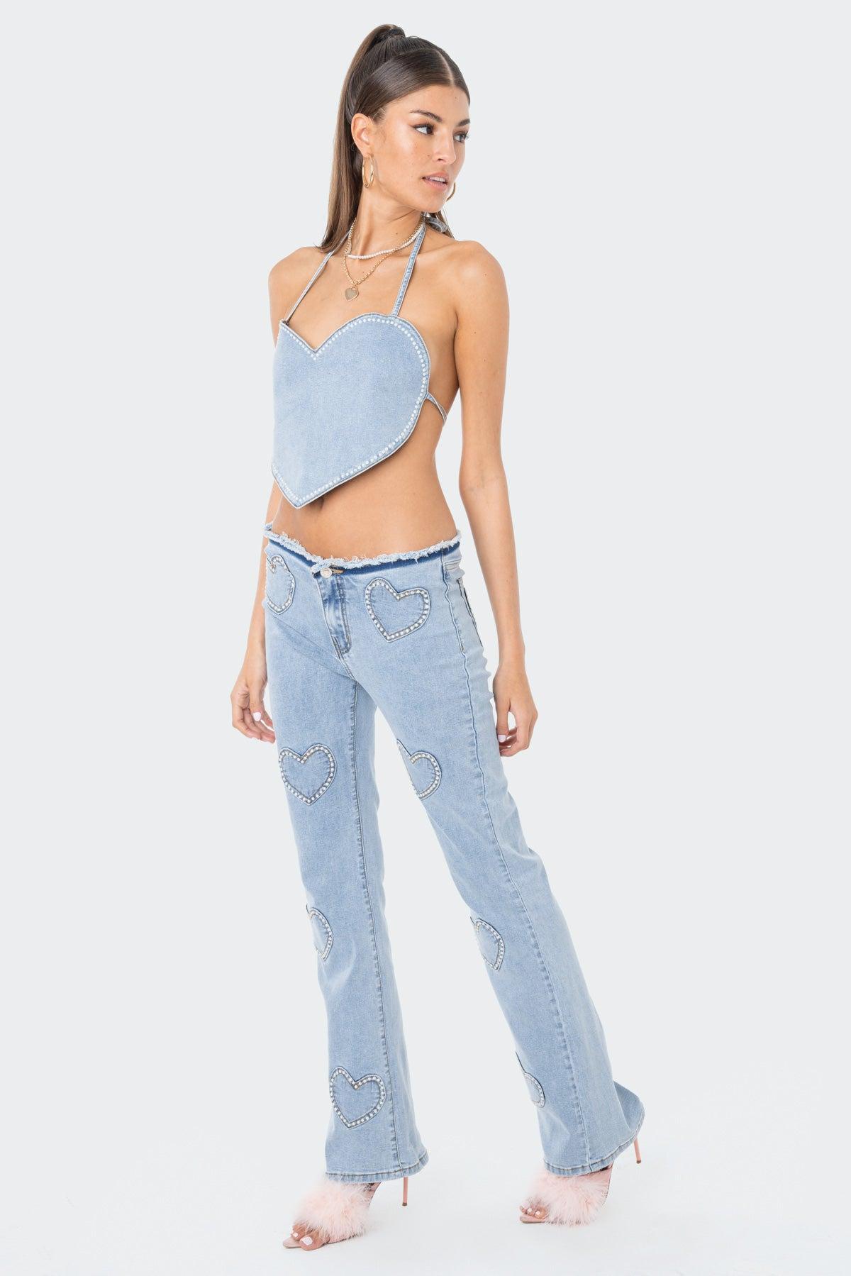 Pearly Heart Denim Top Product Image