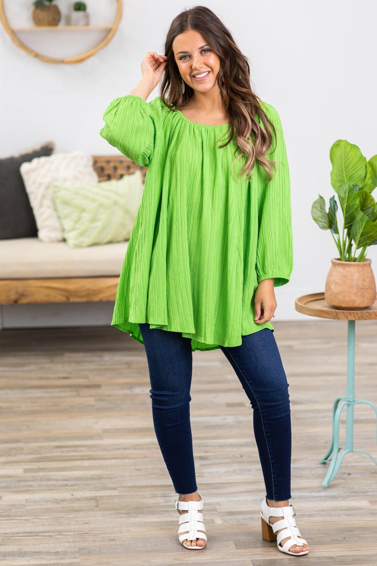 Lime Green Elastic Trim Textured Top Product Image