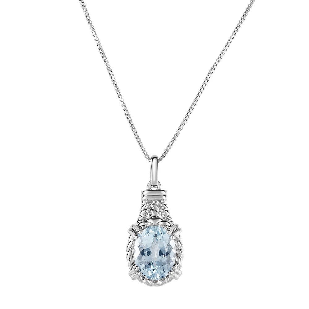 Sterling Silver Aquamarine Oval Pendant Necklace, Women's, Size: 18" Product Image