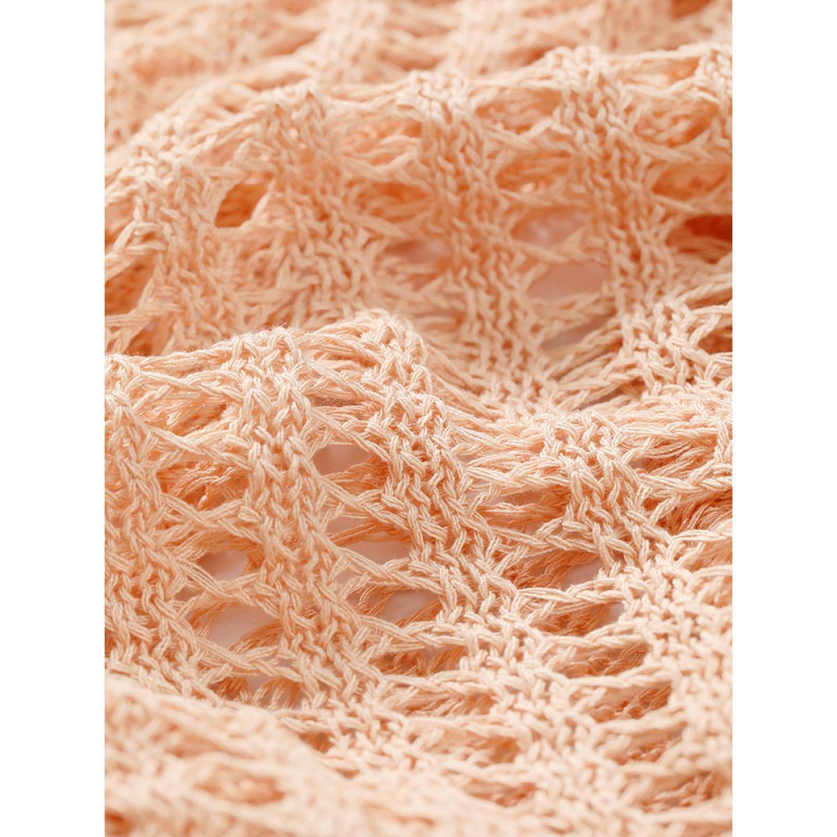Plus Size UltraCool Solid Hollow Out Batwing Sleeve Pullover Salmon Women Casual Loose Long Sleeve Round Neck Everyday Pullovers BloomChic 22-24/3X Product Image
