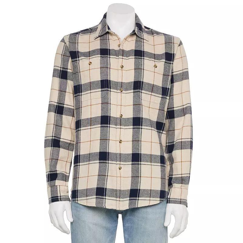 Men's Sonoma Goods For Life® Supersoft Flannel Button-Down Shirt, Size: Medium, Oat Navy Grey Product Image