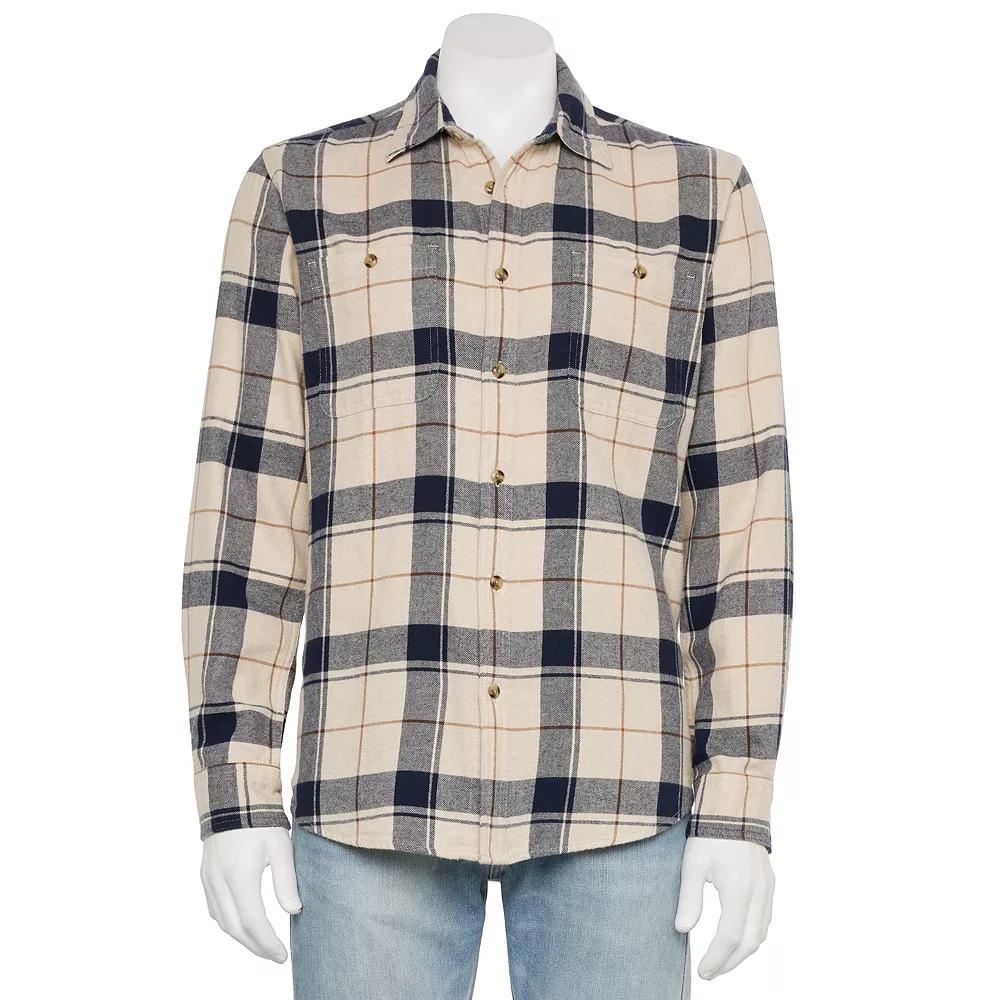 Men's Sonoma Goods For Life® Supersoft Flannel Button-Down Shirt, Size: Medium, Oat Navy Grey Product Image