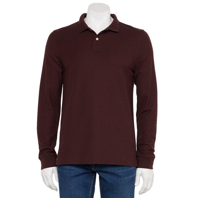 Men's Sonoma Goods For Life® Long Sleeve Pique Polo, Size: XL, Brown Product Image