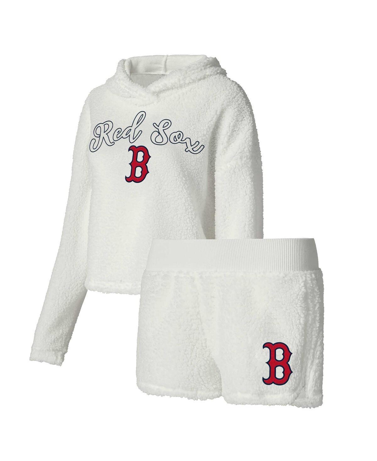 Women's Concepts Sport Cream Boston Red Sox Fluffy Hoodie Top & Shorts Sleep Set, Size: XL, Beige Product Image