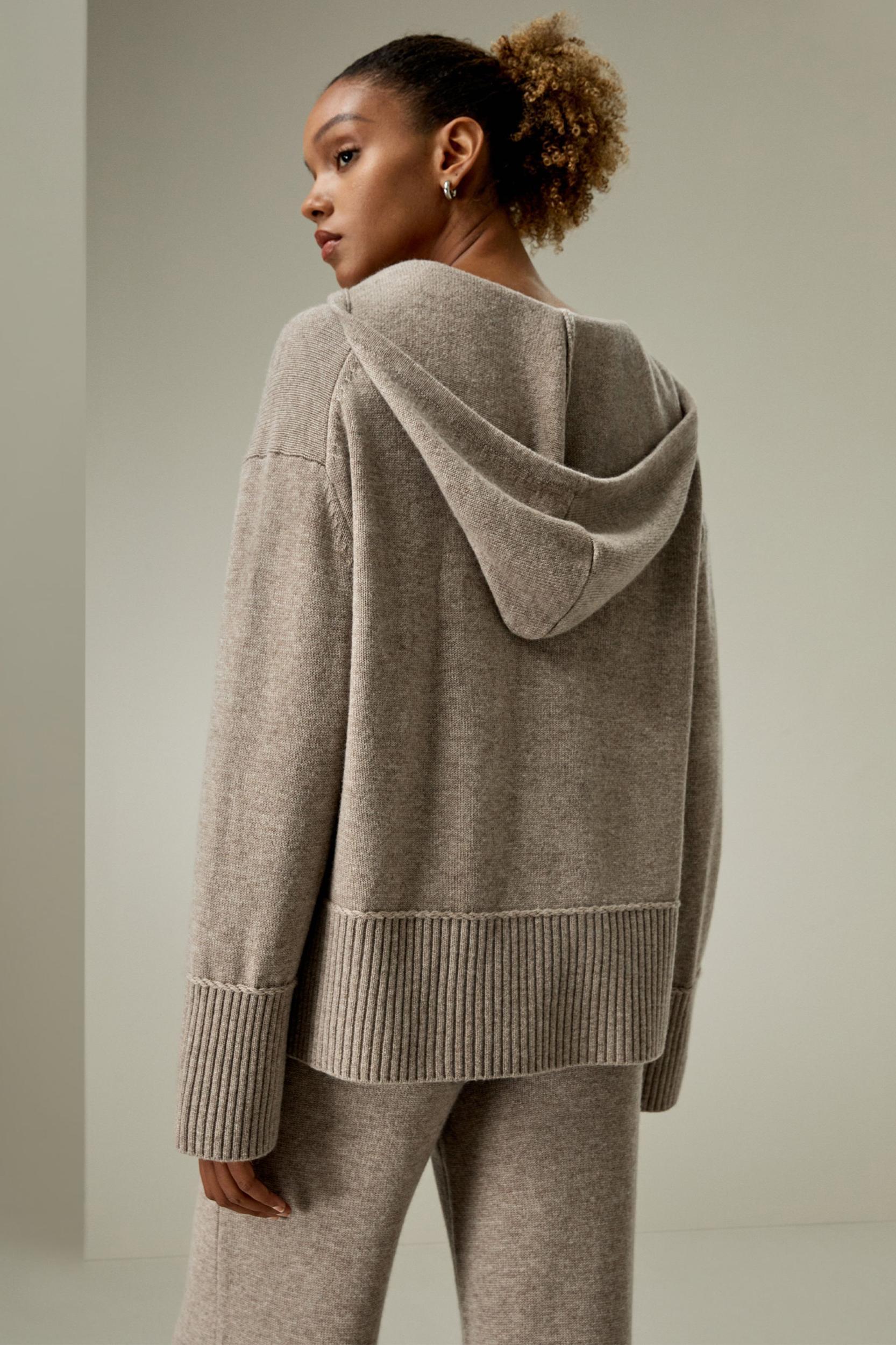 V Neck Wool-Cashmere Blend Hoodie Product Image