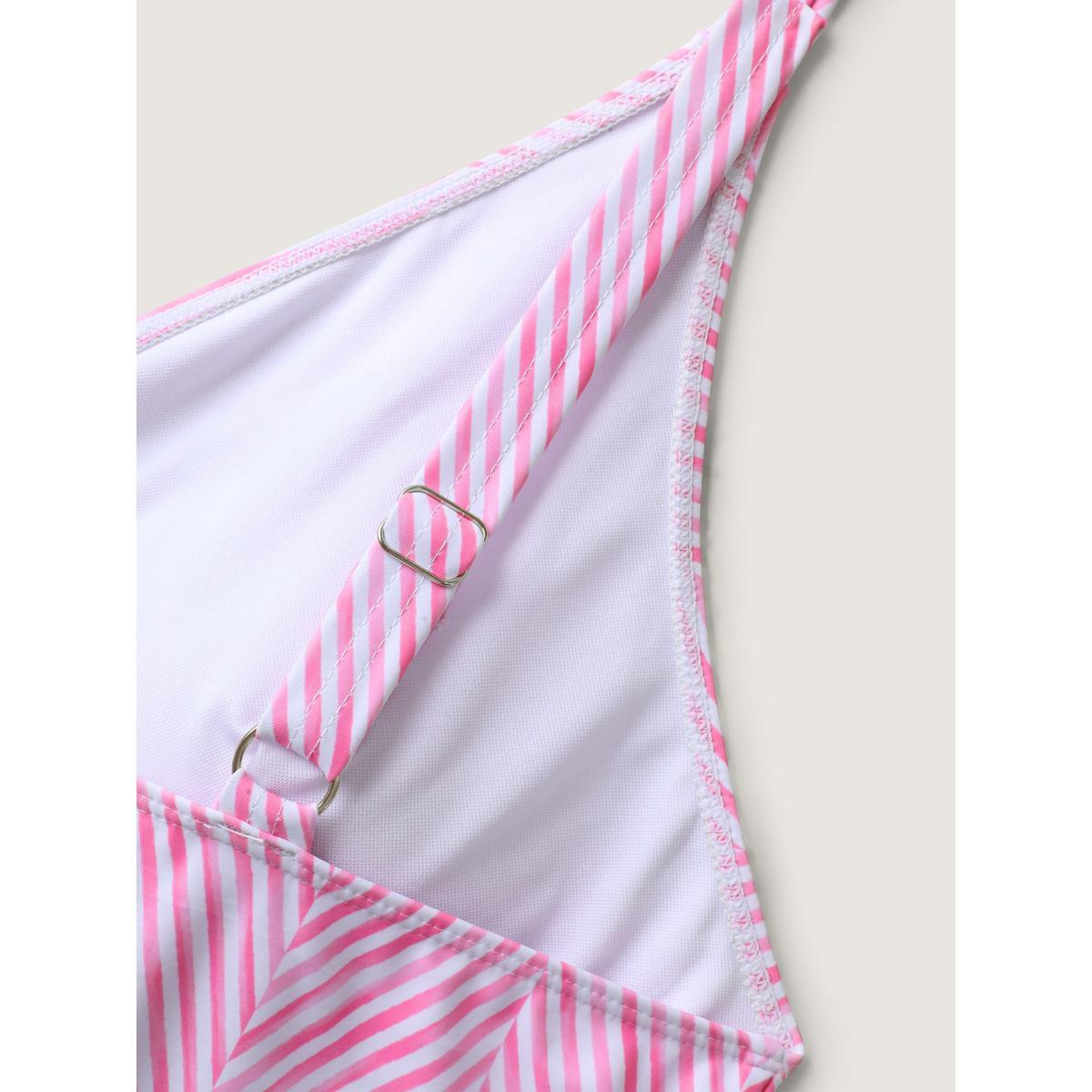 Plus Size Anti-Float Ties Stripes Swim Dress Women's Swimwear Beanpastepowder Beach Bodycon Overlap Collar High stretch Curve Swim Dresses BloomChic 26/4X Product Image