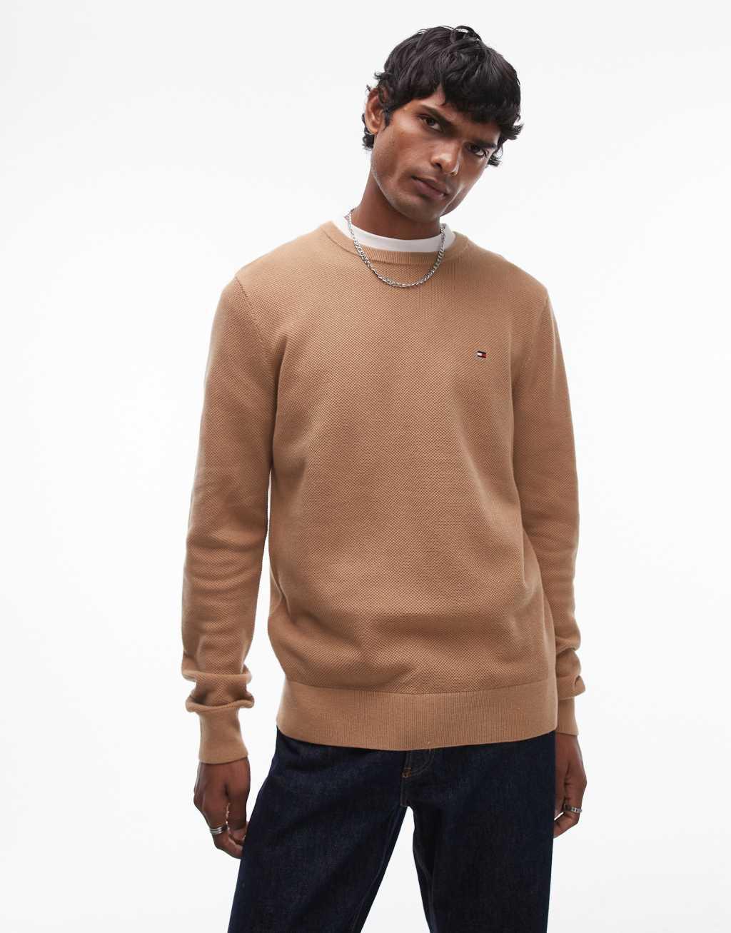 Tommy Hilfiger essential crew neck sweater in beige Product Image
