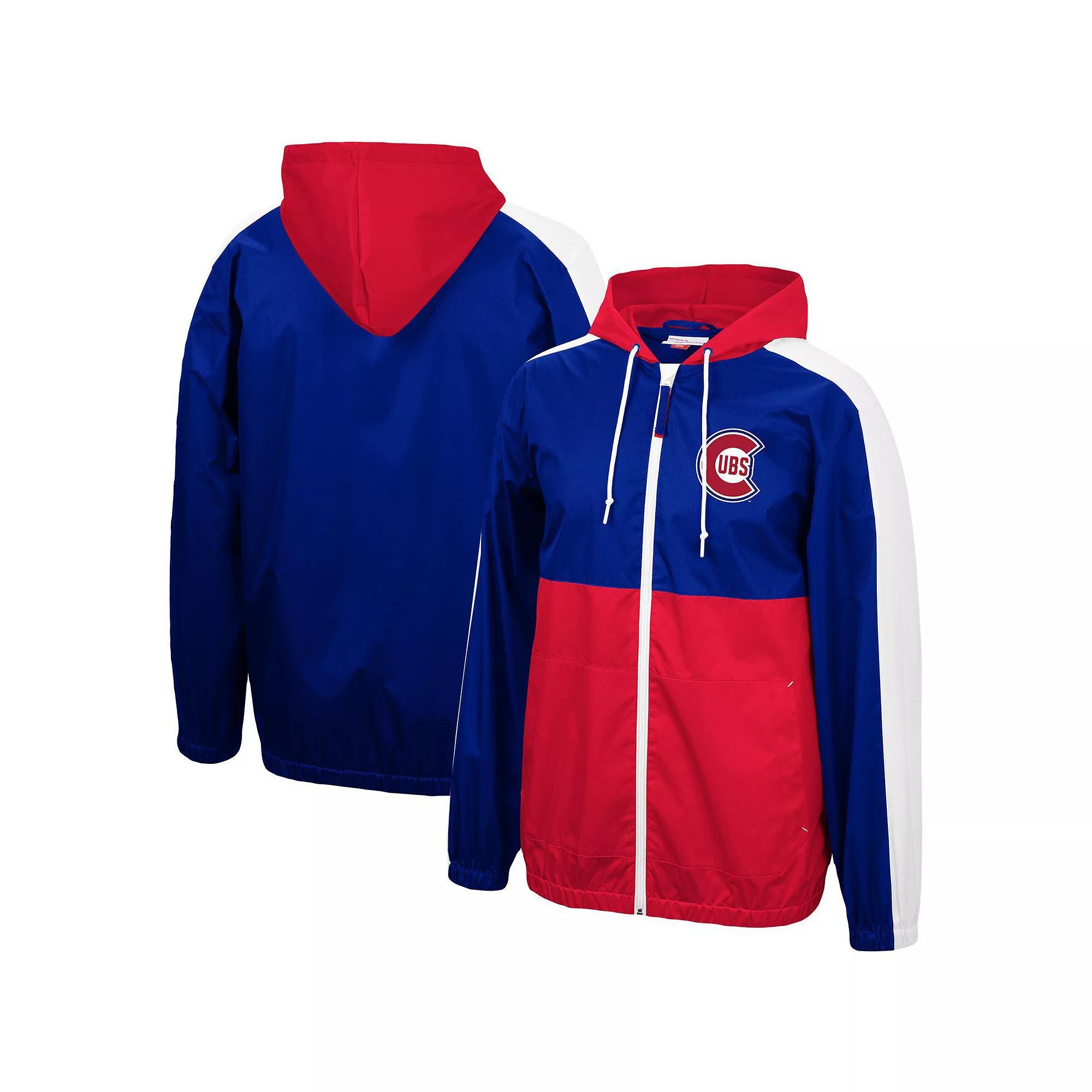 Mens Mitchell & Ness Royal/Red Chicago Cubs Game Day Full-Zip Windbreaker Hoodie Jacket Product Image