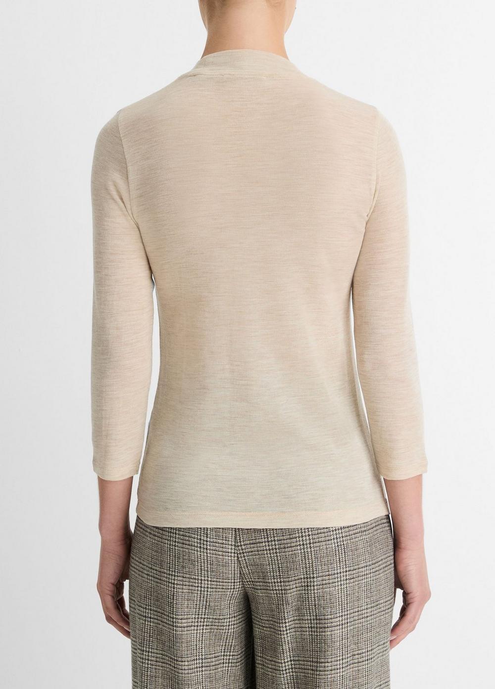 Womens Wool Three-quarter-Sleeve Mock-Neck Top, Dark Rosewood, Size M Vince Product Image