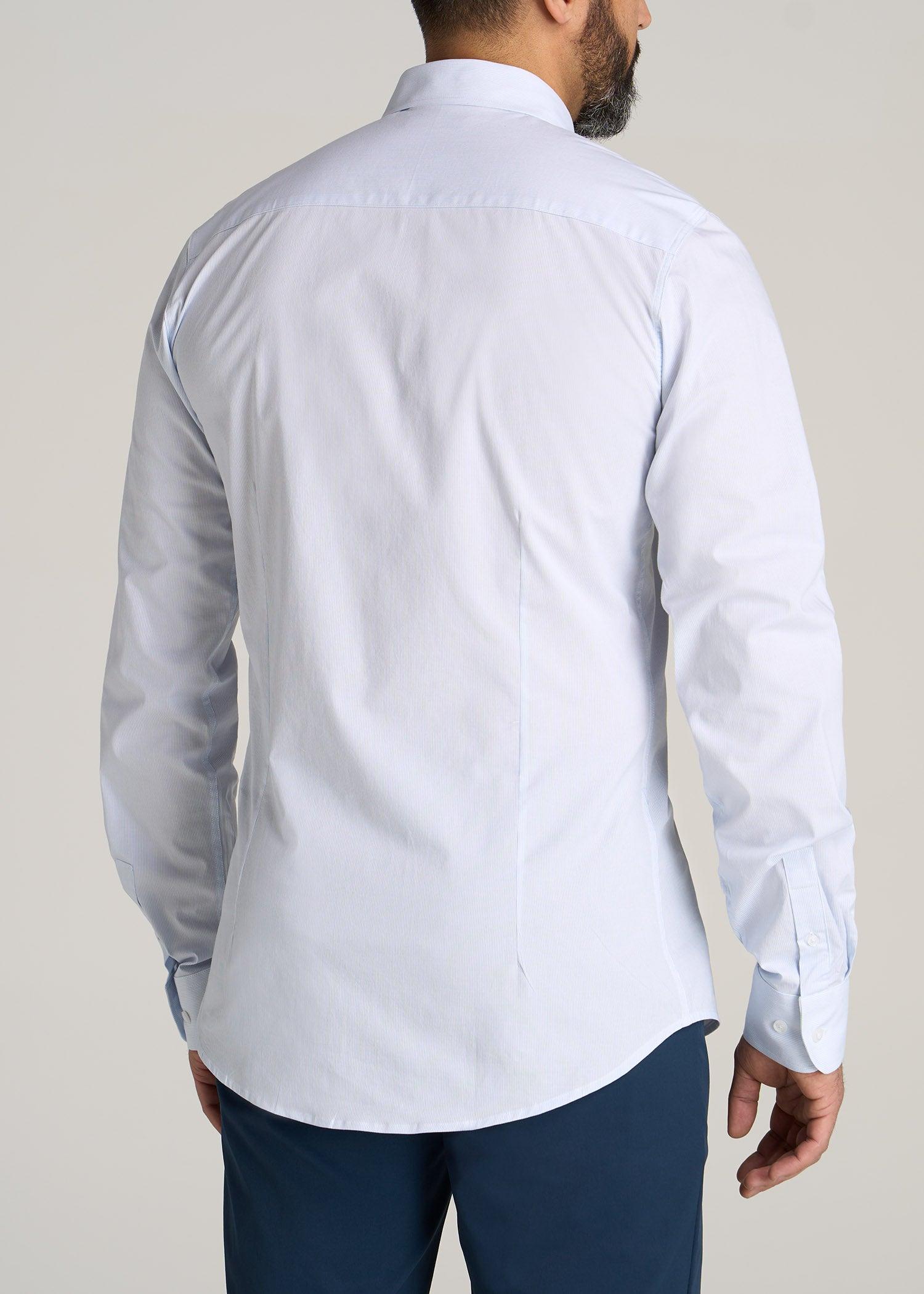 Oskar Button-Up Dress Shirt for Tall Men in Blue Mini Stripe Product Image