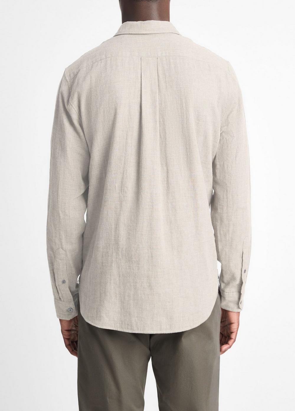Mens Double-Face Cotton Long-Sleeve Shirt, Heather Soft Clay, Size XL Vince Product Image