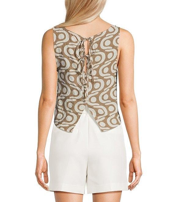 Blu Pepper Geometric Pattern Square Neck Cropped Tie Back Coordinating Tank Top Product Image
