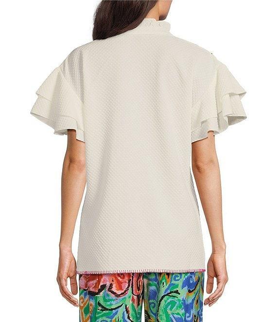 Calessa Embroidered Ruffle Double Layer Short Sleeve Top Product Image
