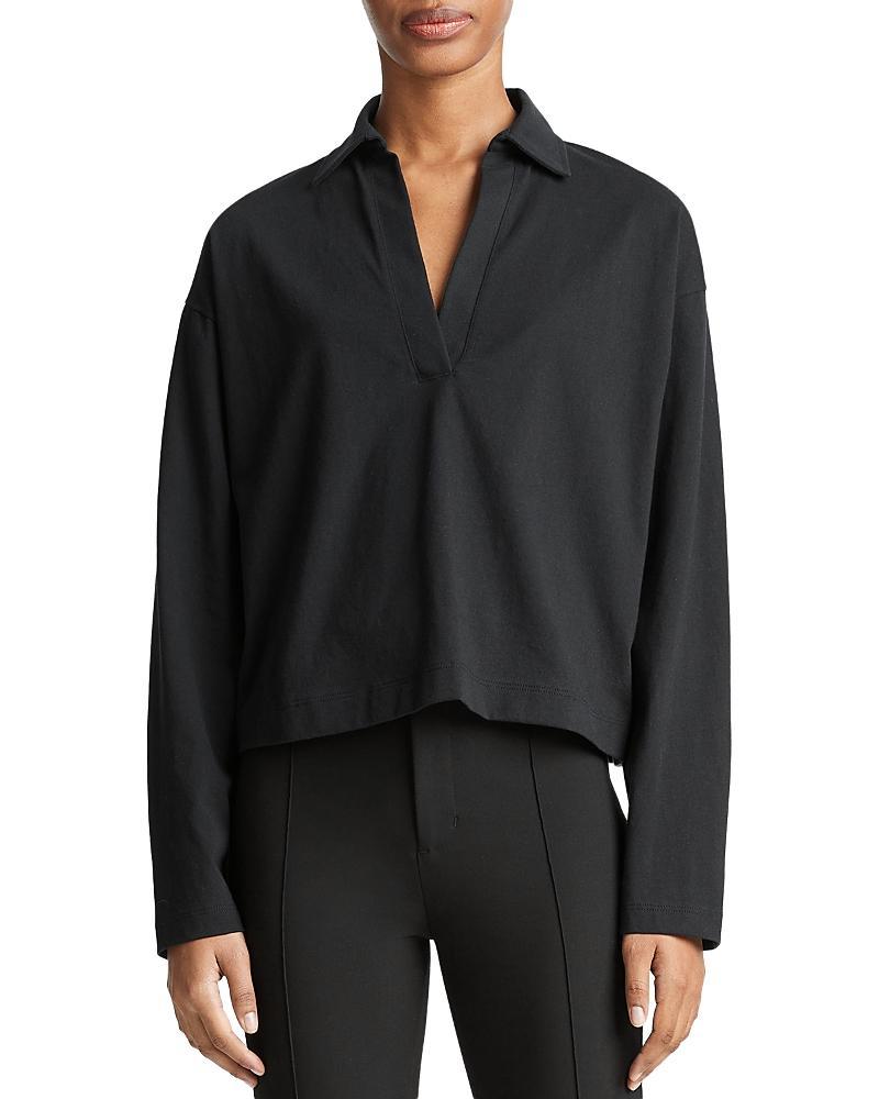 Vince Cotton Long Sleeve V Neck Top Product Image