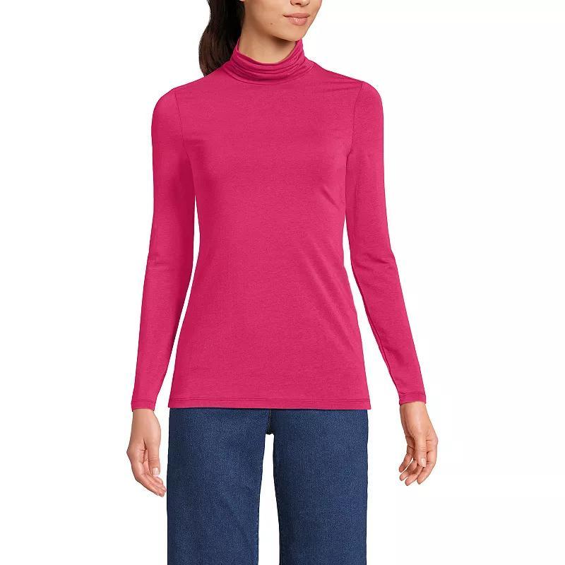 Women's Lands' End Lightweight Fitted Turtleneck, Size: Large, Pink Fog Product Image