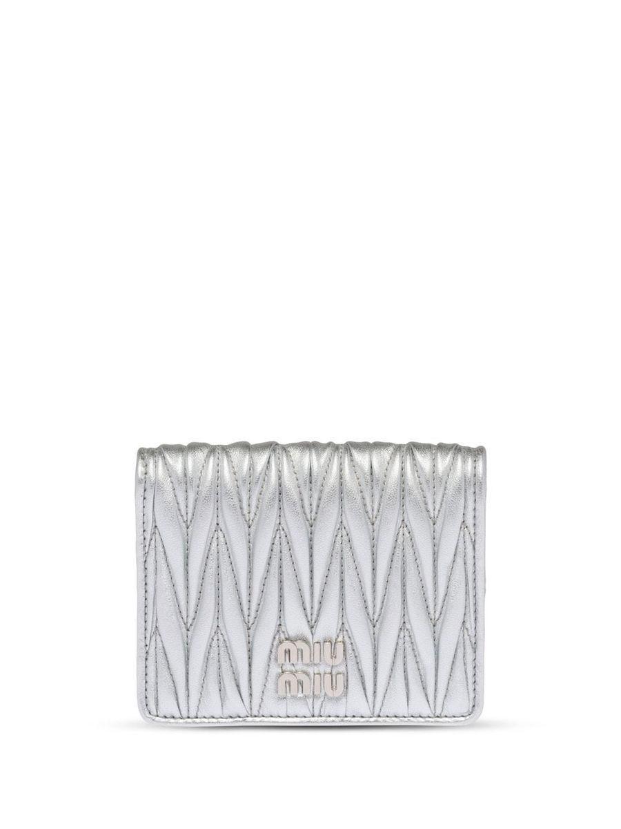 MIU MIU Matelassé Nappa Leather Wallet In Silver Product Image