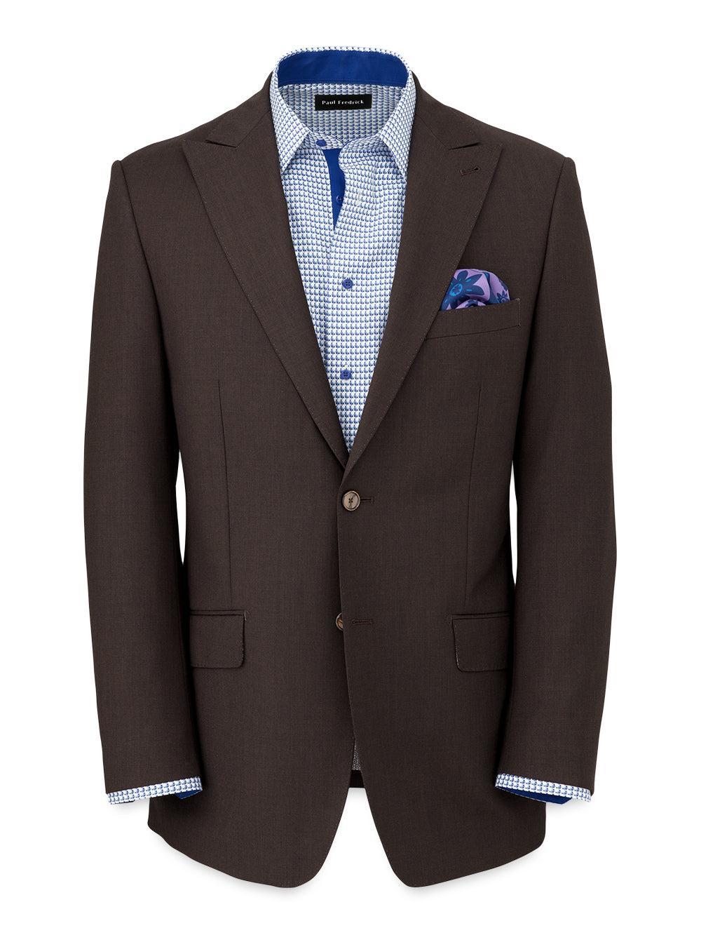 Wool Stretch Bengaline Peak Lapel Suit Jacket - Dark Brown Product Image