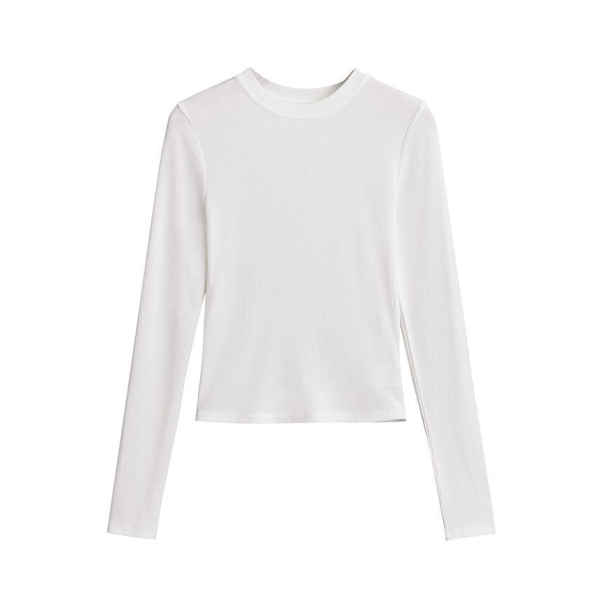 Long Sleeve Crew Neck Plain Crop Tee Product Image