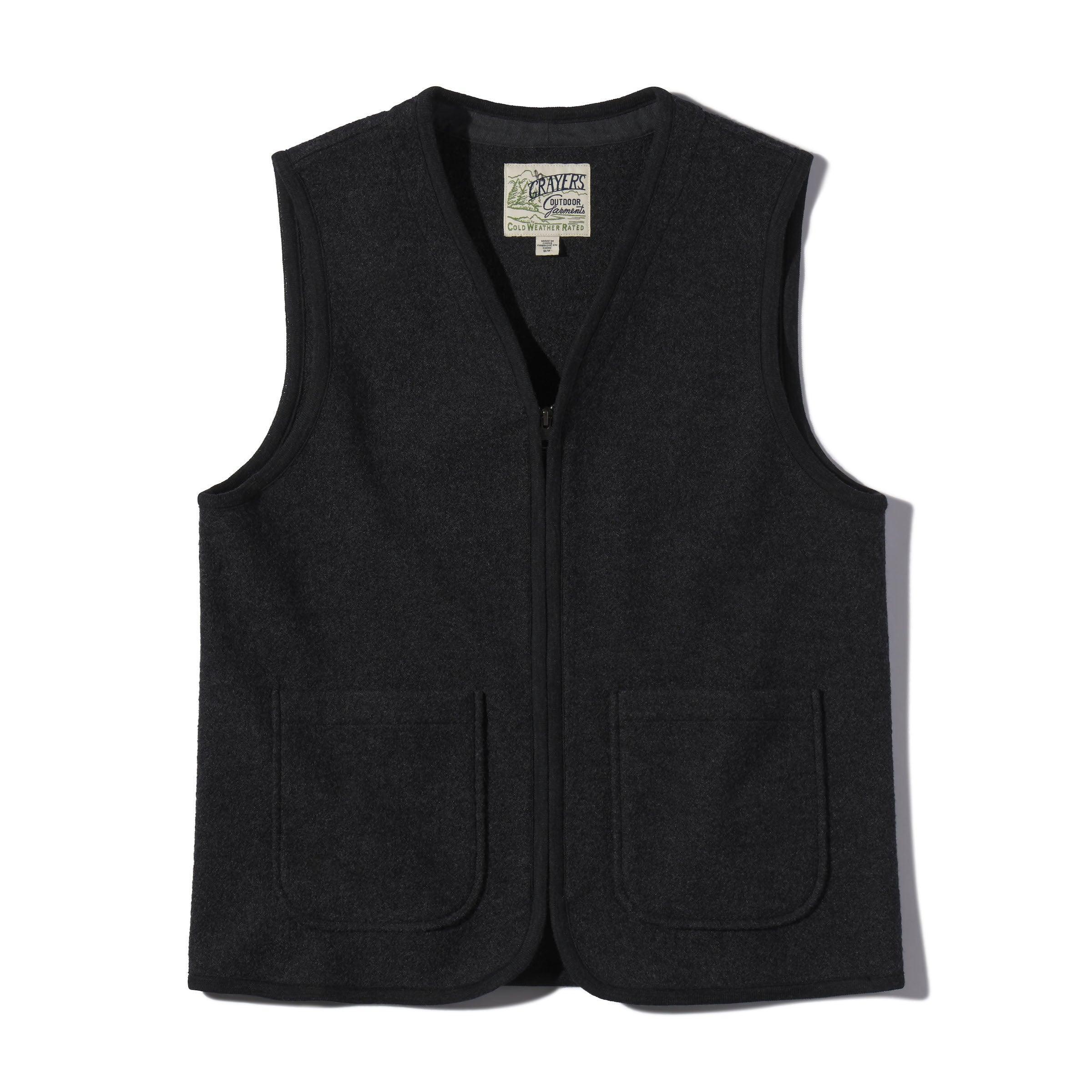 Burnham Boiled Wool Zip Up Vest  - Charcoal Product Image