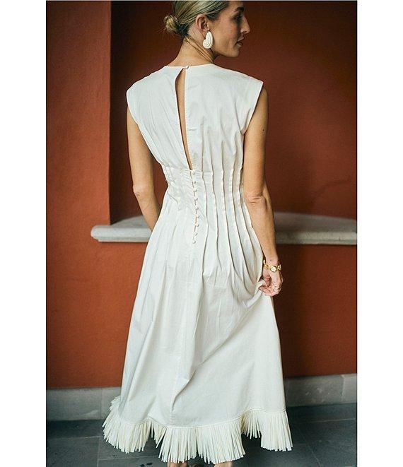 Antonio Melani x M.G. Style Jenny Round Neck Sleeveless Pleat A-Line Fringe Dress Product Image