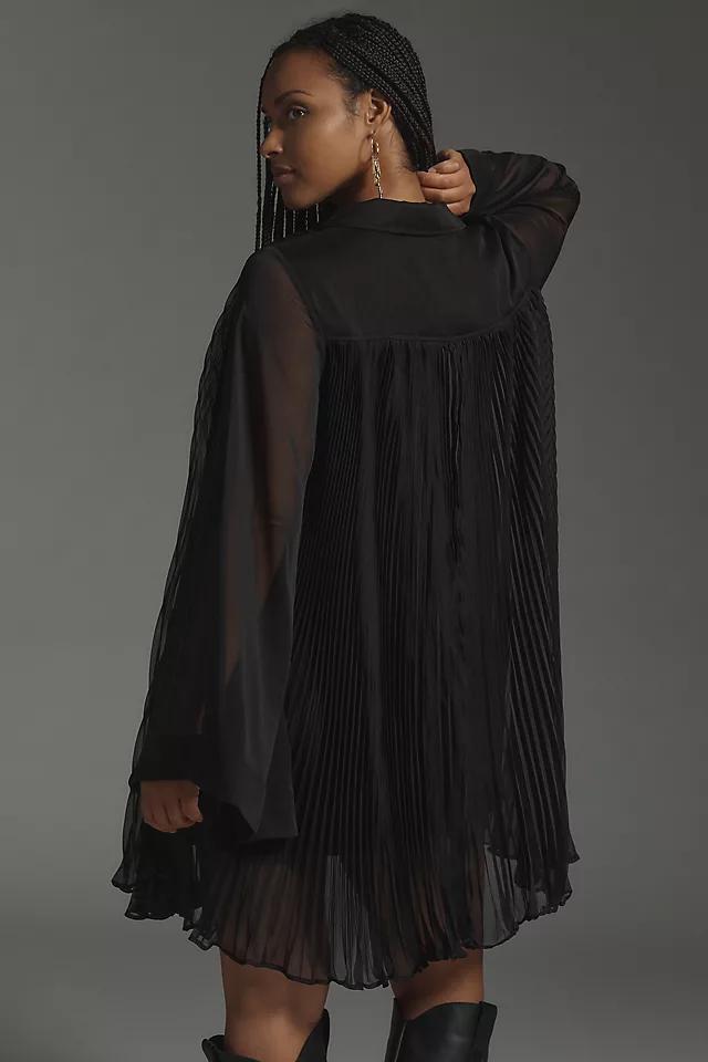 Maeve Long-Sleeve Pleated Mini Shirt Dress Product Image