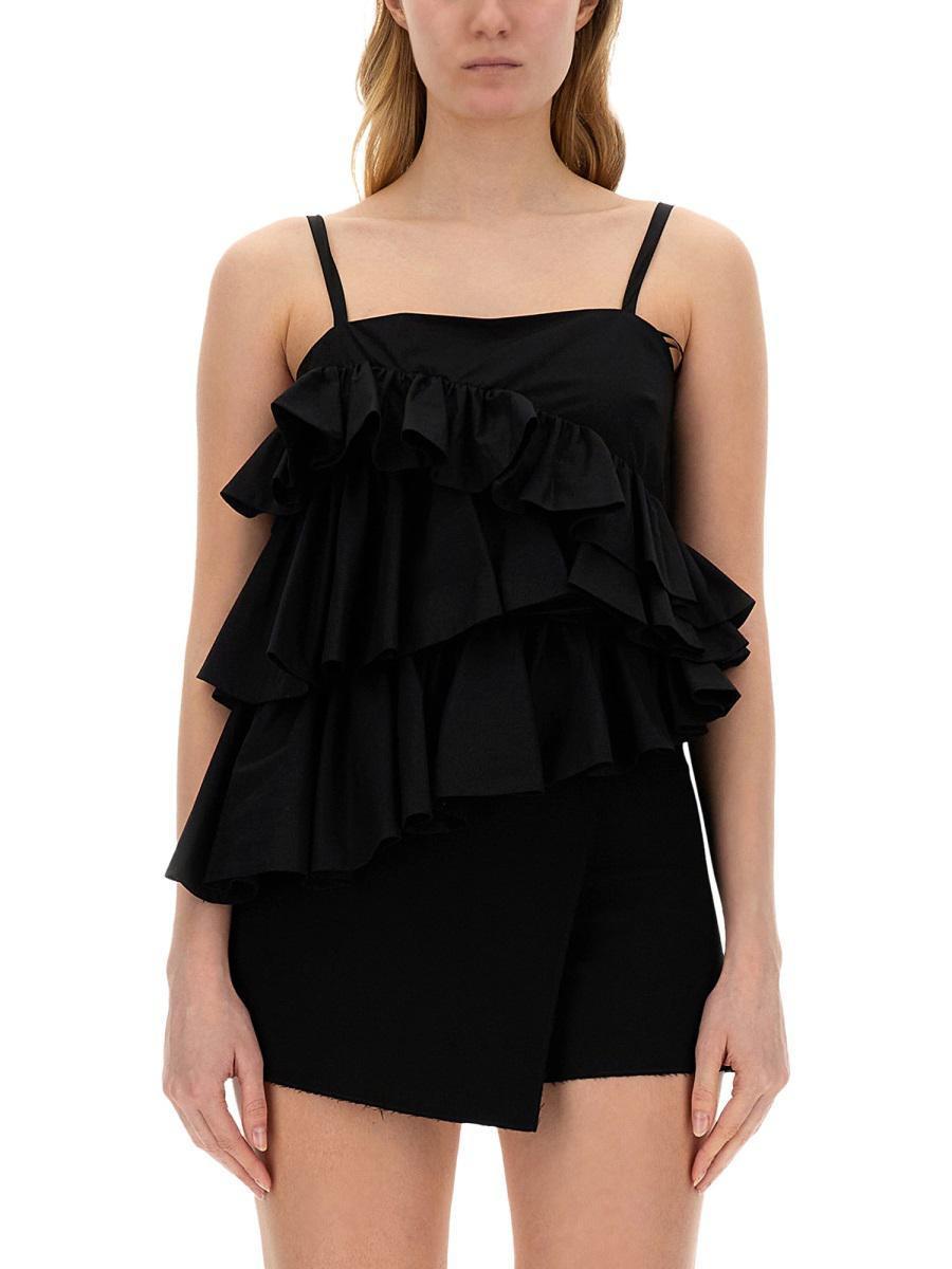 MSGM Asymmetric Ruffle Top In Black Product Image