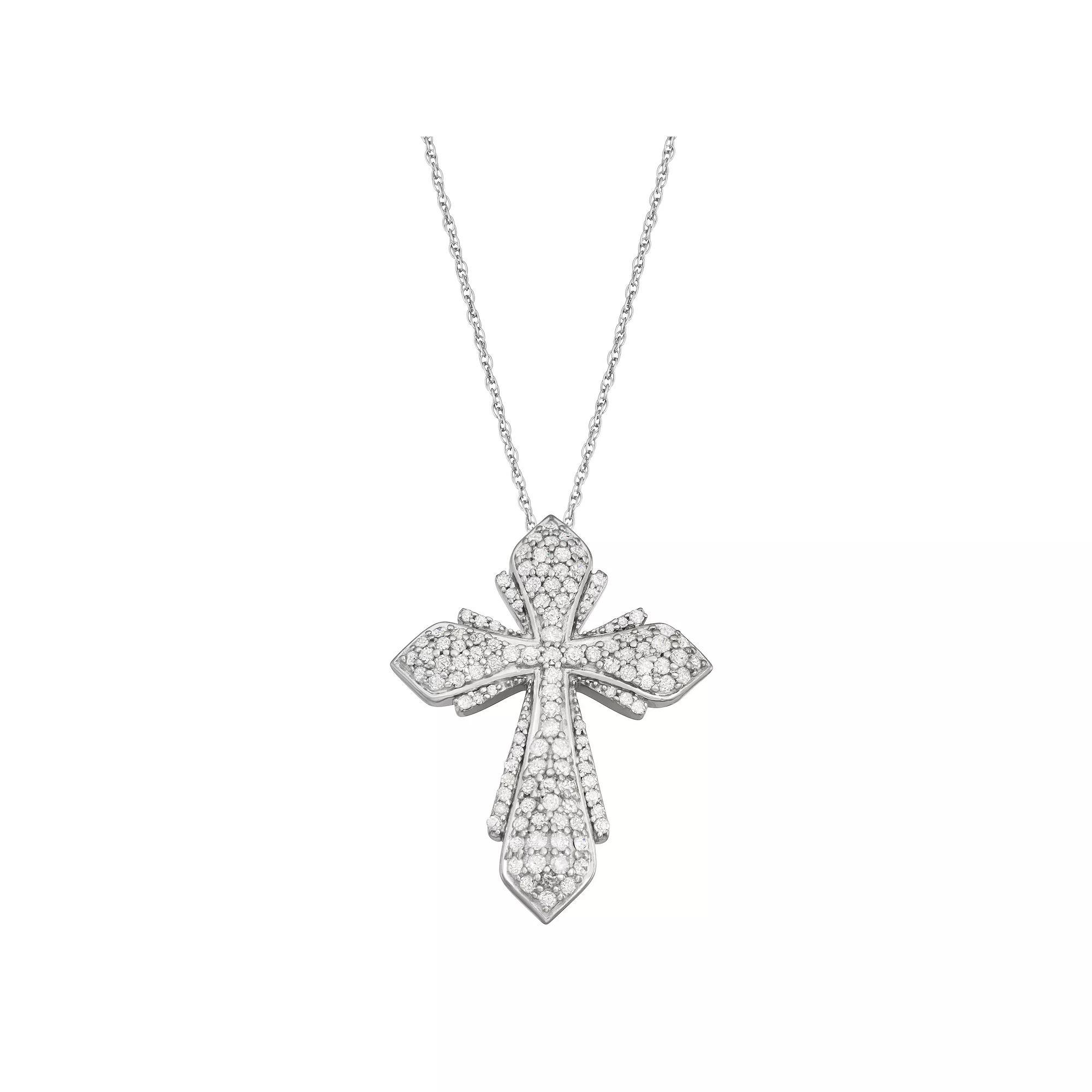 Jewelexcess 1 Carat T.W. Diamond Sterling Silver Cross Pendant Necklace, Womens Product Image