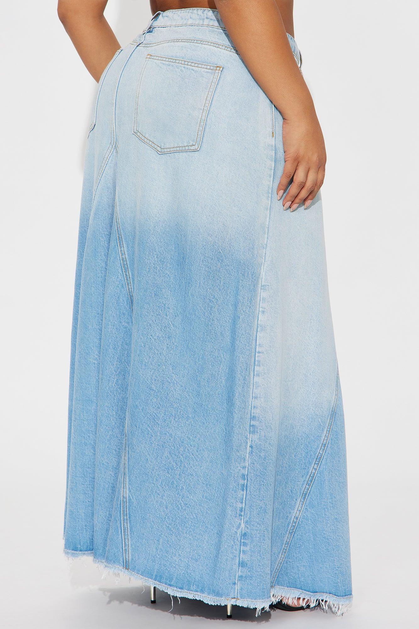Daydreamer Low Rise Denim Midi Skirt - Light Wash Product Image