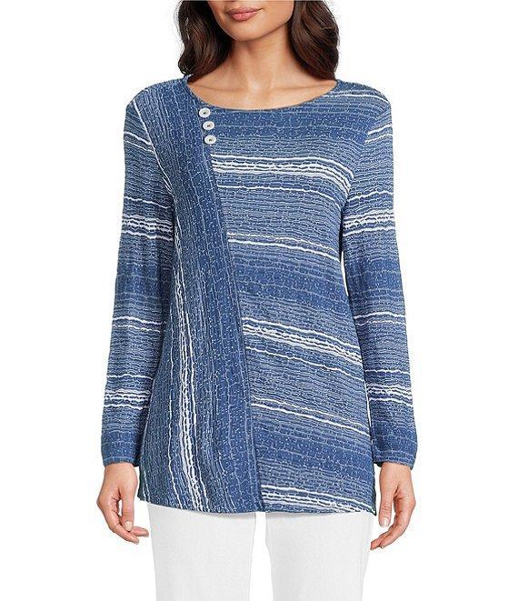 Ali Miles Petite Size Textured Knit Round Neck 3/4 Sleeve Top Product Image
