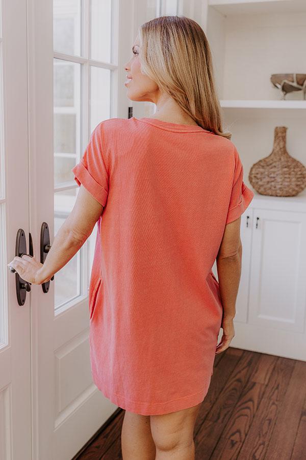 Cafe Meetup Vintage Wash T-Shirt Dress in Coral Product Image