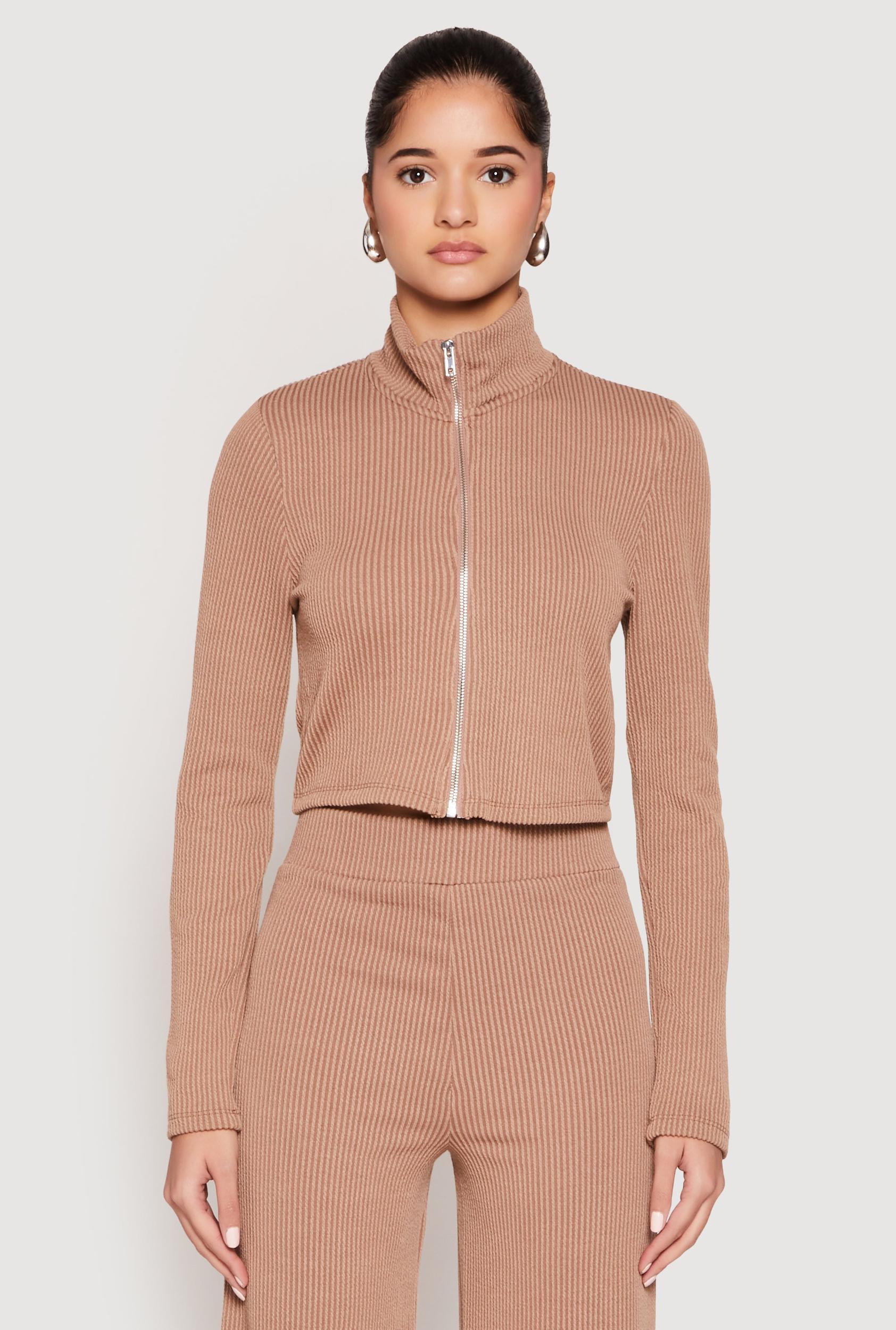 Womens Iris Rib Knit Mock Neck Track Jacket Product Image
