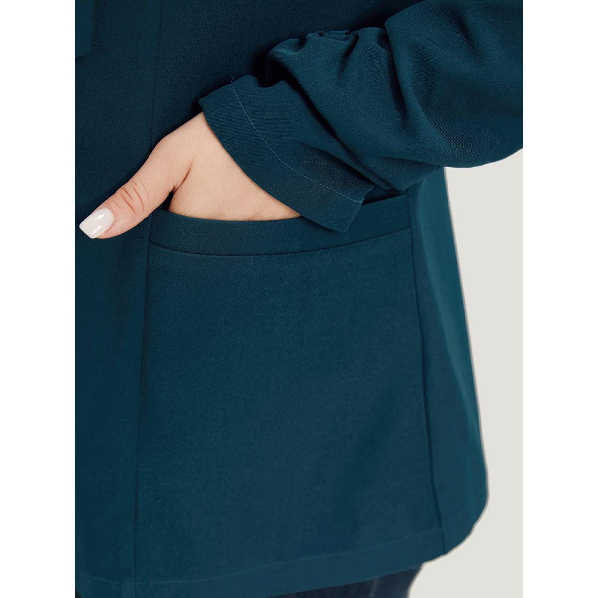 Plus Size Solid Lapel Collar Drape Pocket Ruched Cuffs Blazer Aegean Women Work Plain Drape Sleeve Long Sleeve Lapel Collar 30/6X Pocket Office Blazers BloomChic Product Image
