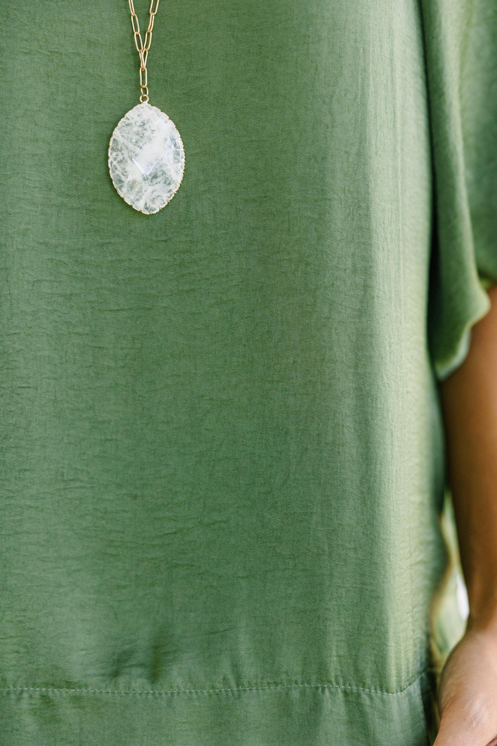 Point It Out Olive Green Satin Blouse Female Product Image