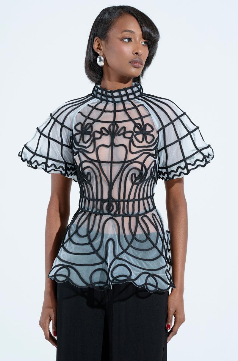 DOLL FACE SHORT SLEEVE STRUCTURED BLOUSE Product Image