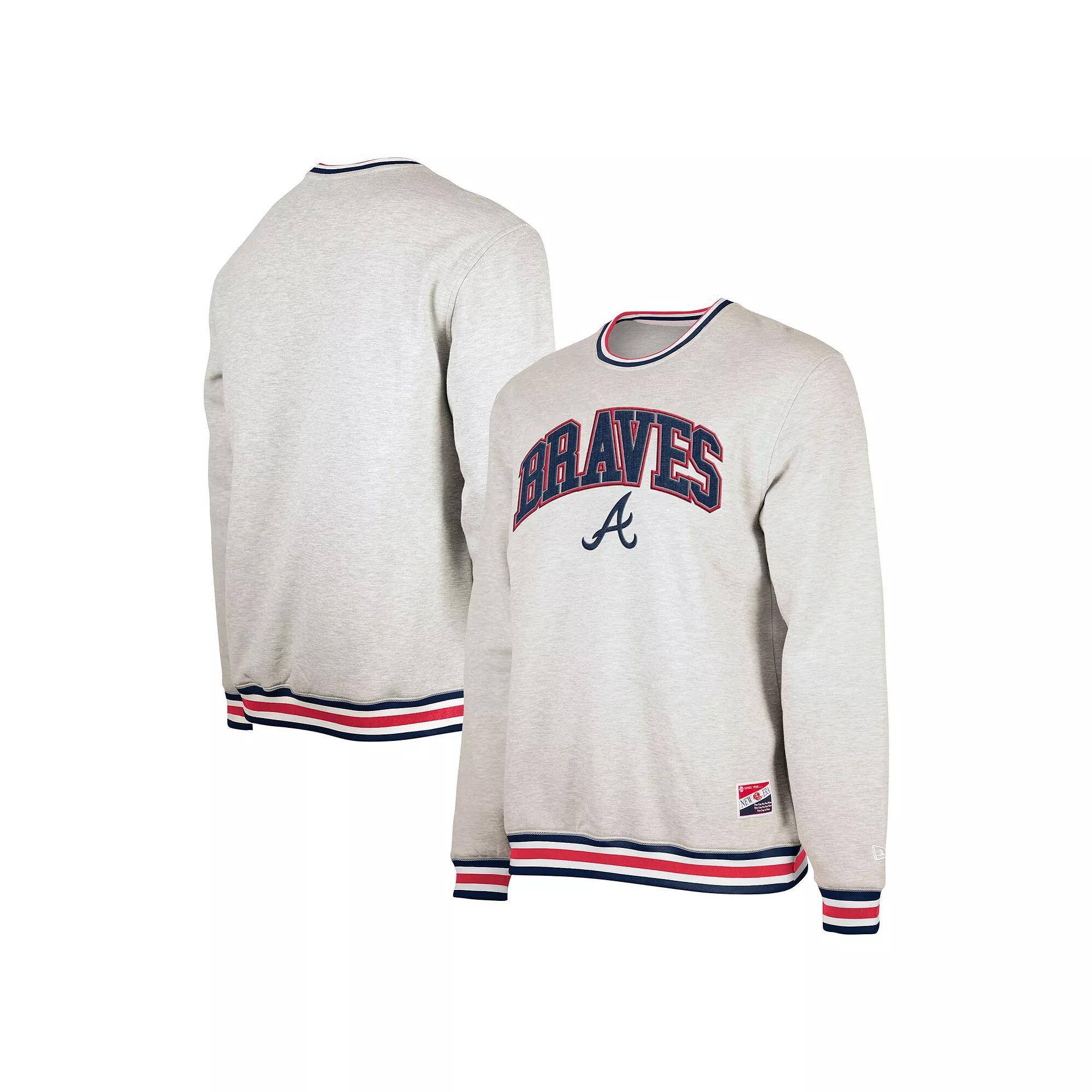 Men's New Era Heather Gray Atlanta Braves Throwback Classic Pullover Sweatshirt, Size: 2XL, Grey Product Image