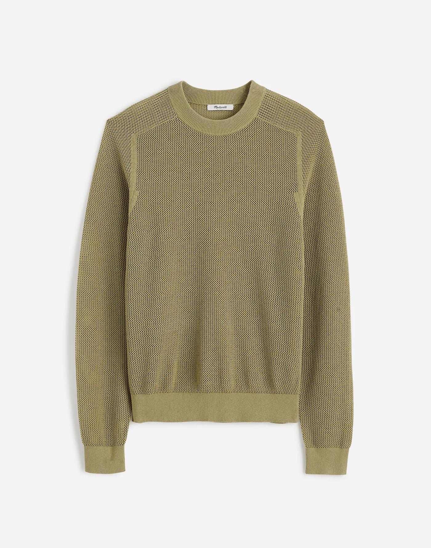 Mesh-Knit Crewneck Sweater in Lightweight Cotton-Linen Blend Product Image