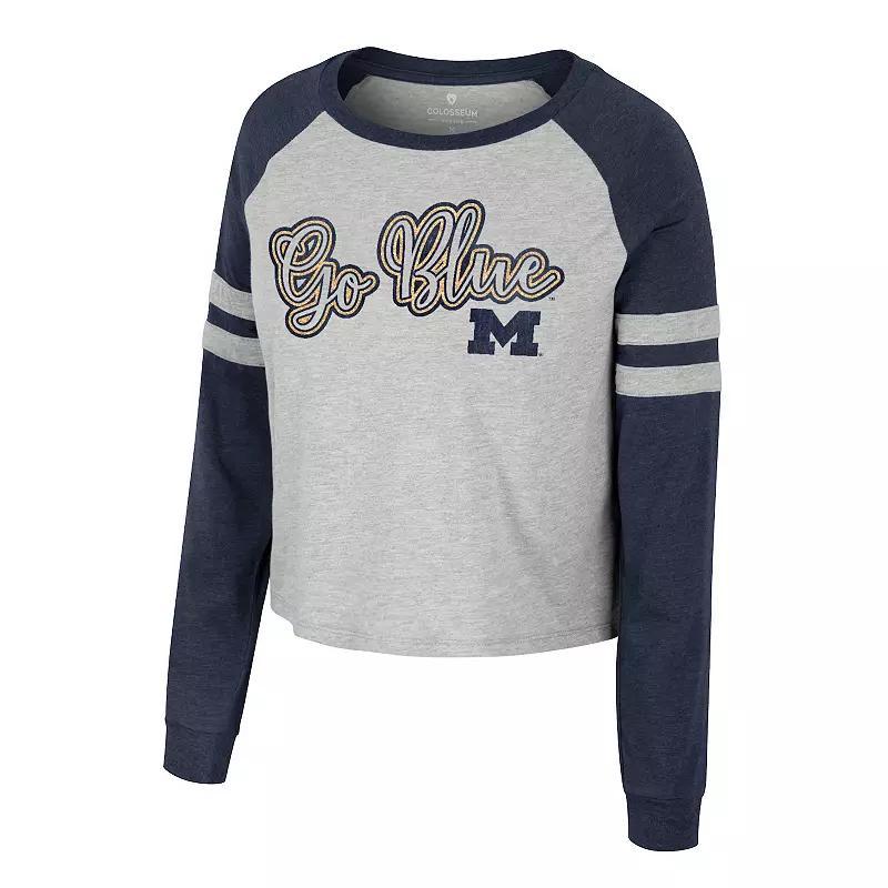 Women's Colosseum Heather Gray Purdue Boilermakers I'm Gliding Here Raglan Long Sleeve Cropped T-Shirt, Size: XL, Grey Product Image