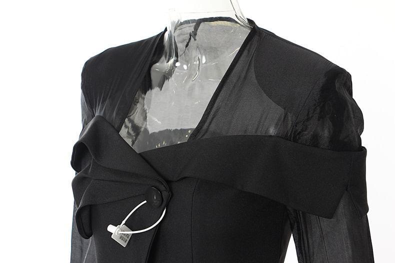 Square Neck Sheer Panel Single Button Blazer Product Image