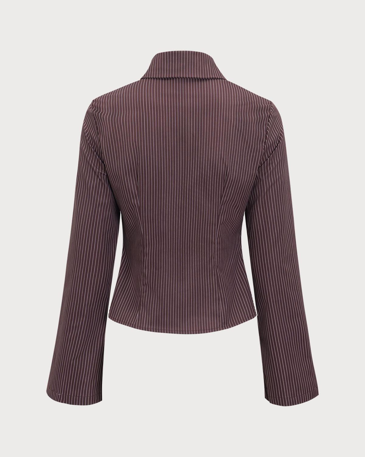 Brown Striped Bell Sleeve Shirt Product Image