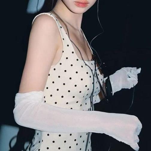 Sleeveless Square Neck Dotted Mini A-Line Dress Product Image