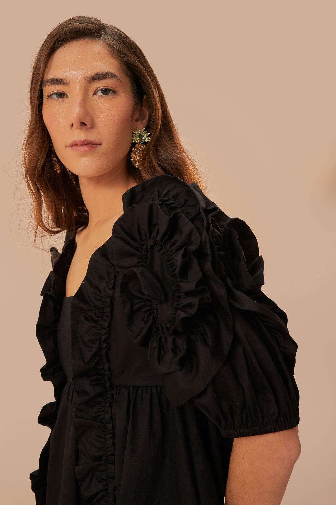 Black Ruffle Short Sleeve Mini Dress, BLACK / XL Product Image