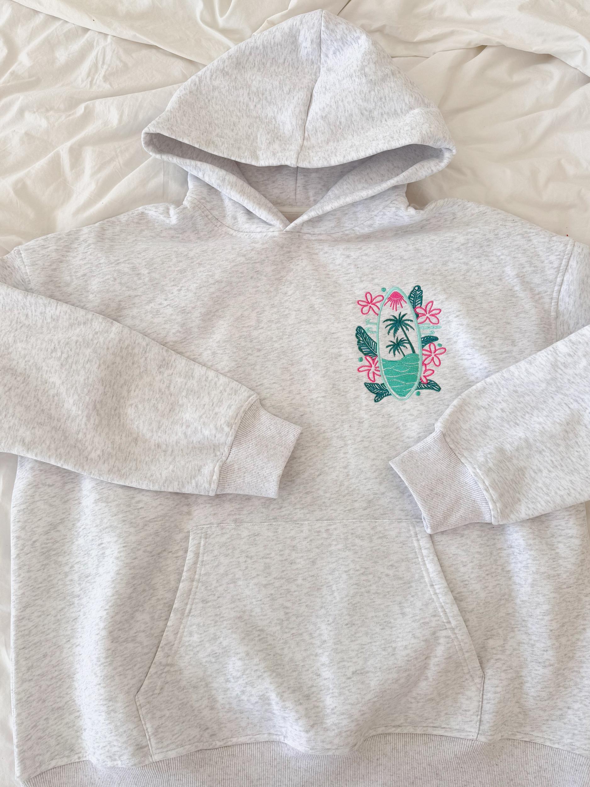 Pearl Grey Surfing The Waves Embroider Hoodie Product Image