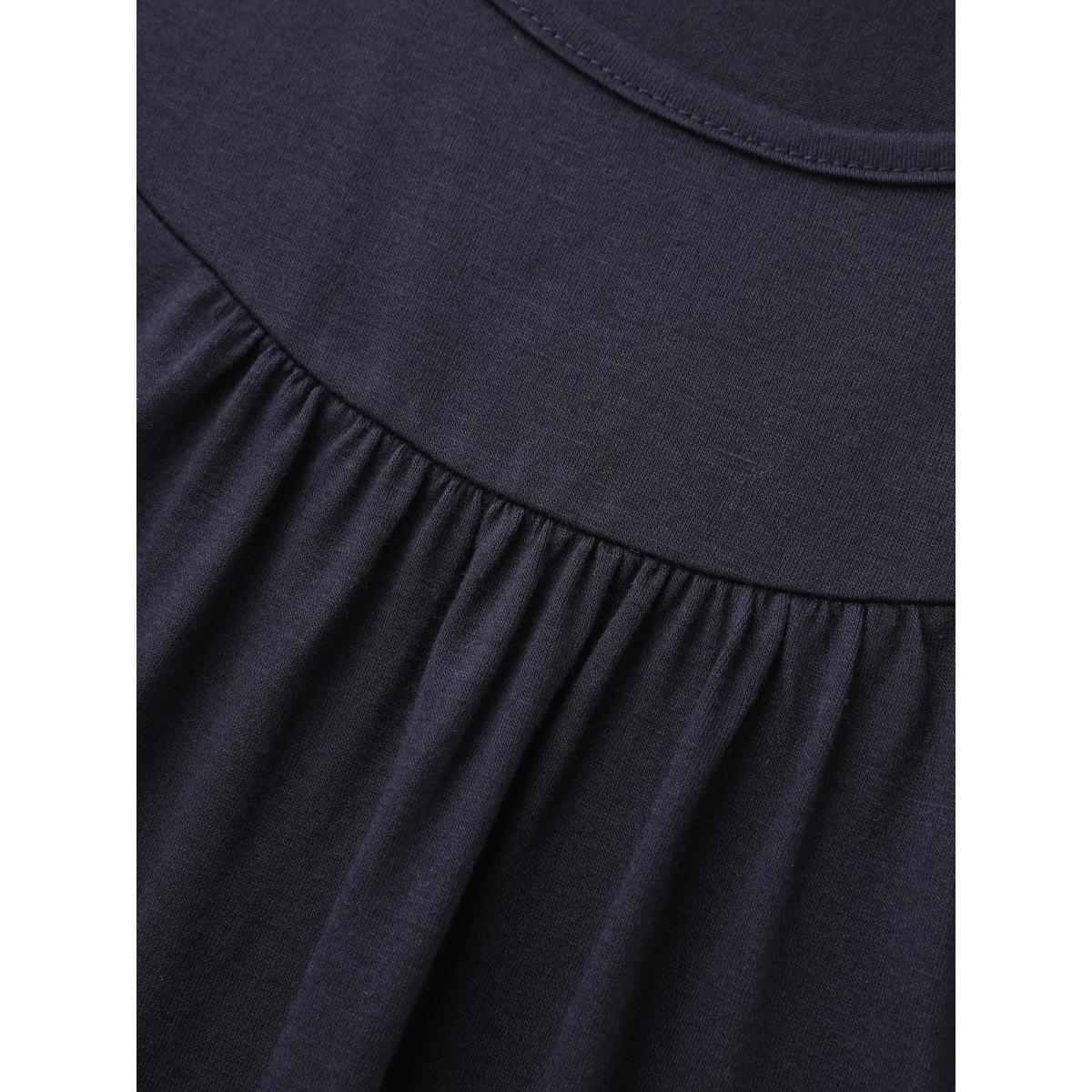 Plus Size Round Neck Lace Trim Raglan Sleeve T-shirt Indigo Women Casual Gathered Round Neck Everyday T-shirts BloomChic 26/4X Product Image