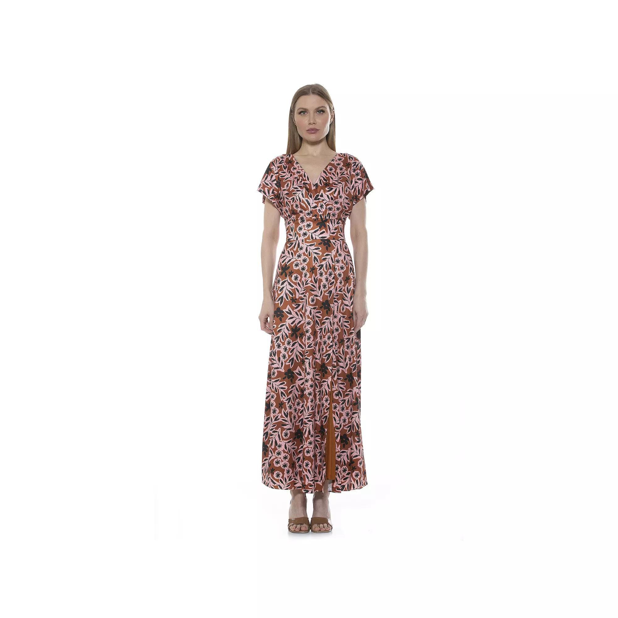 Women's ALEXIA ADMOR Brielle Surplice Maxi Dress, Size: XS, Brown Team Product Image