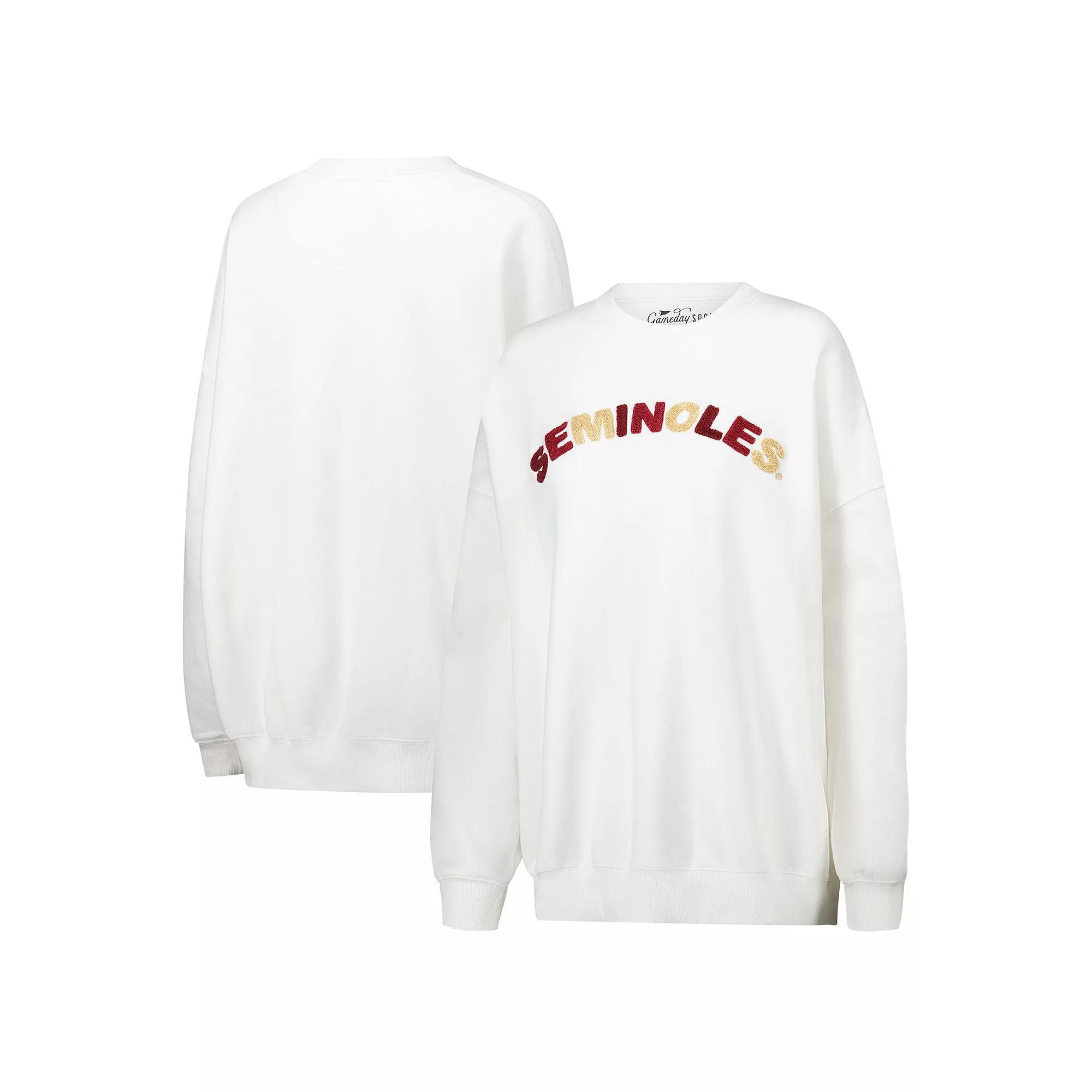 Women's Gameday Social  White Florida State Seminoles Charlie Rainbow Chenille Arch Pullover Sweatshirt, Size: Large Product Image